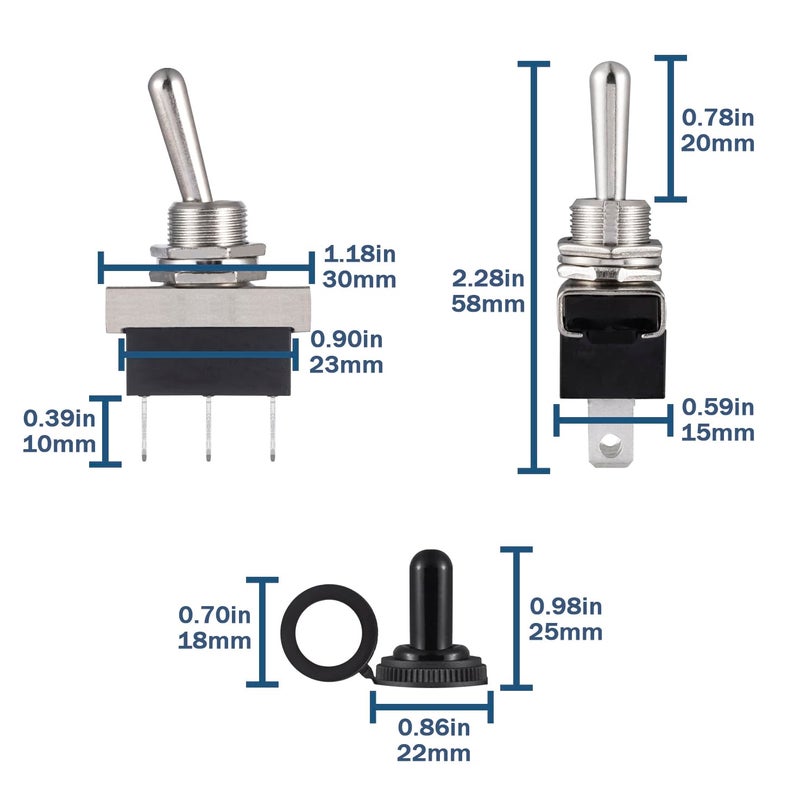 VEXUNGA KN3D-102 Toggle Switch 12V 25A ON-ON 3 Pin 2 Position SPDT Switches with Waterproof Cap for Auto Car (Pack of 2pcs) - Image 2